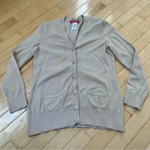 Anne Klein Womens V-Neck Lightweight Beige Cardigan Sweater Women’s S Button Up